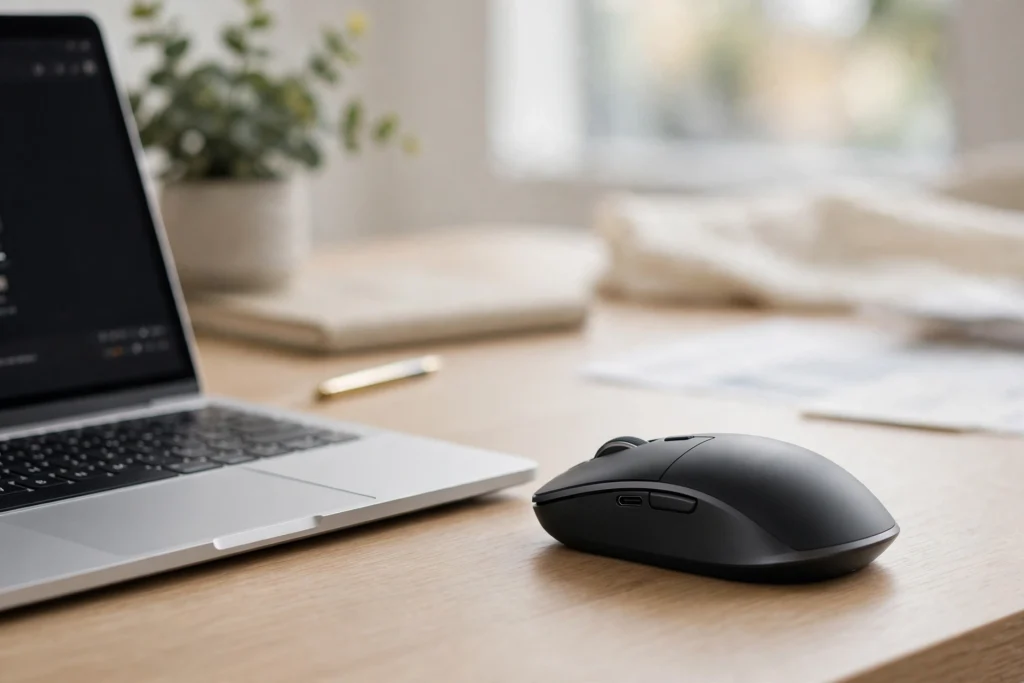 Wireless mouse on a desk